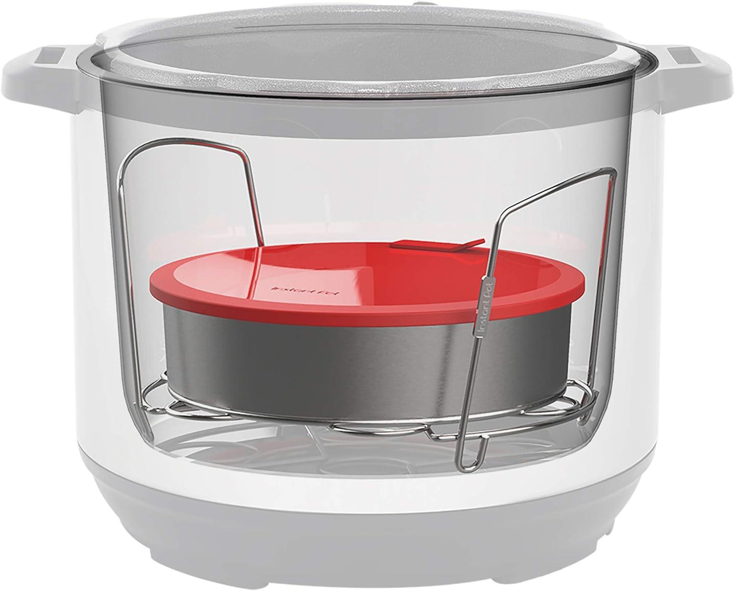 imageInstant Pot Official Round Nonstick CookBake Pan with Lid ampamp Removable Divider MultiPurpose HeavyDuty Dishwasher Safe Oven Safe 7quot 32 oz Red Compatible with 6Quart and 8Quart Cookers