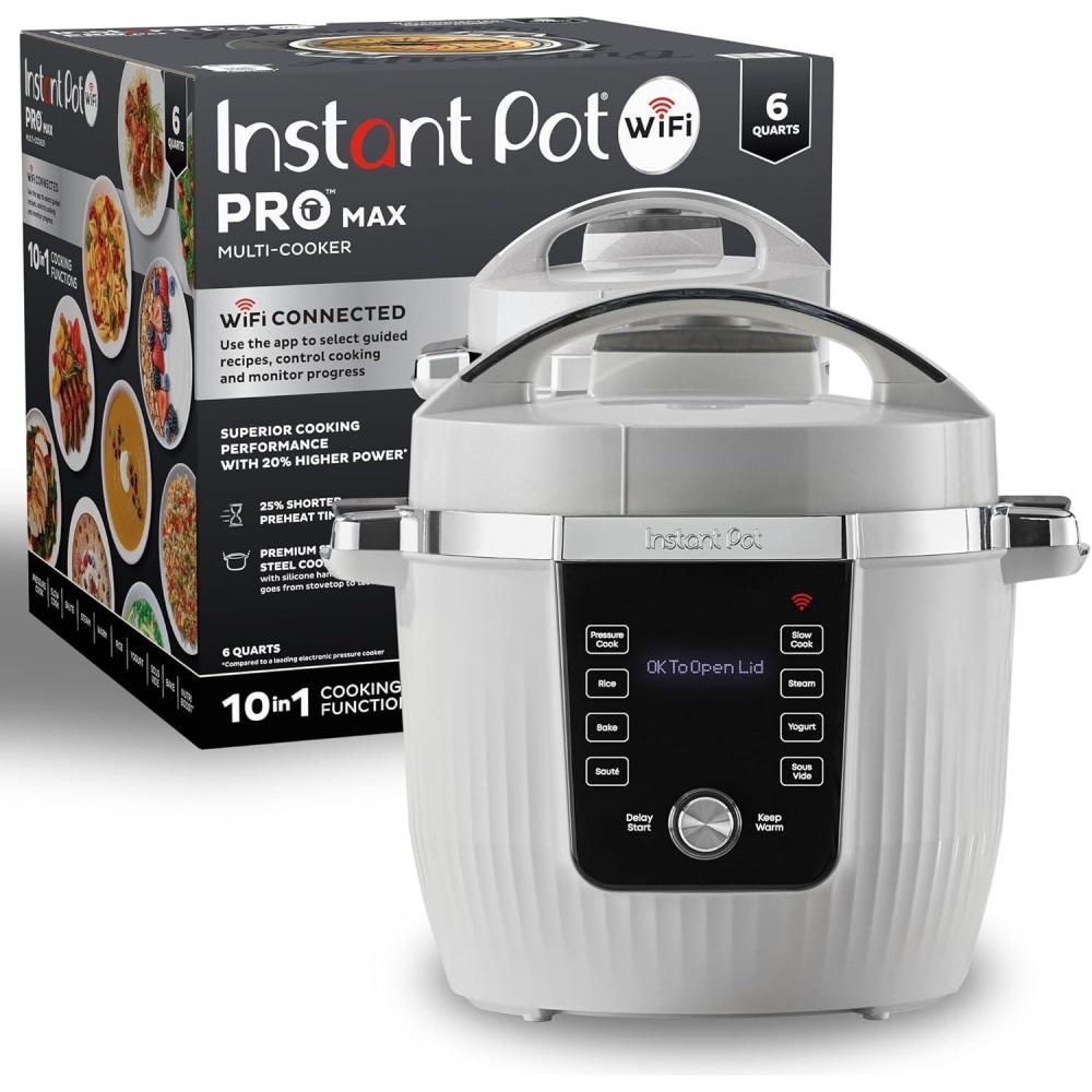 imageInstant Pot Pro Plus WiFi Smart 10in1 Pressure Cooker Slow Cooker Rice Cooker Steamer Saut Pan Yogurt Maker Warmer Canning Pot Sous Vide Includes App with Over 800 Recipes 6 QuartWhite