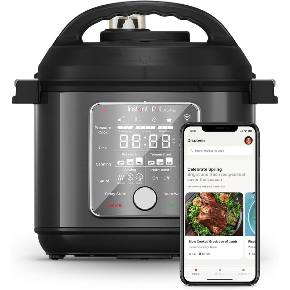 imageInstant Pot Pro Plus WiFi Smart 10in1 Pressure Cooker Slow Cooker Rice Cooker Steamer Saut Pan Yogurt Maker Warmer Canning Pot Sous Vide Includes App with Over 800 Recipes 6 QuartBlack