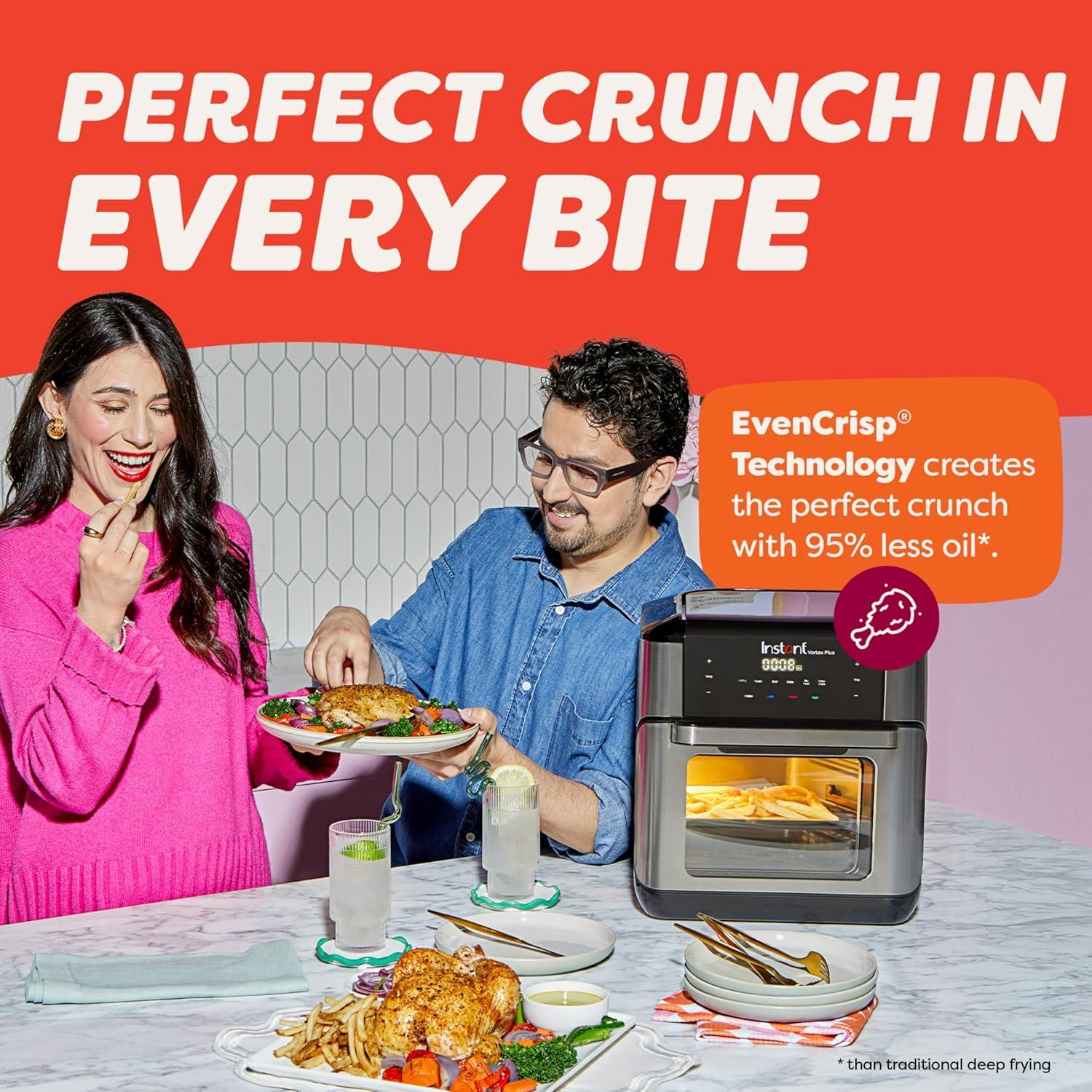 imageInstant Pot 4Qt VORTEX 6in1 Mini Air Fryer Custom Program Options Air Fry Broil Roast Dehydrate Bake Reheat Sea Salt 4 QuartsStainless Steel