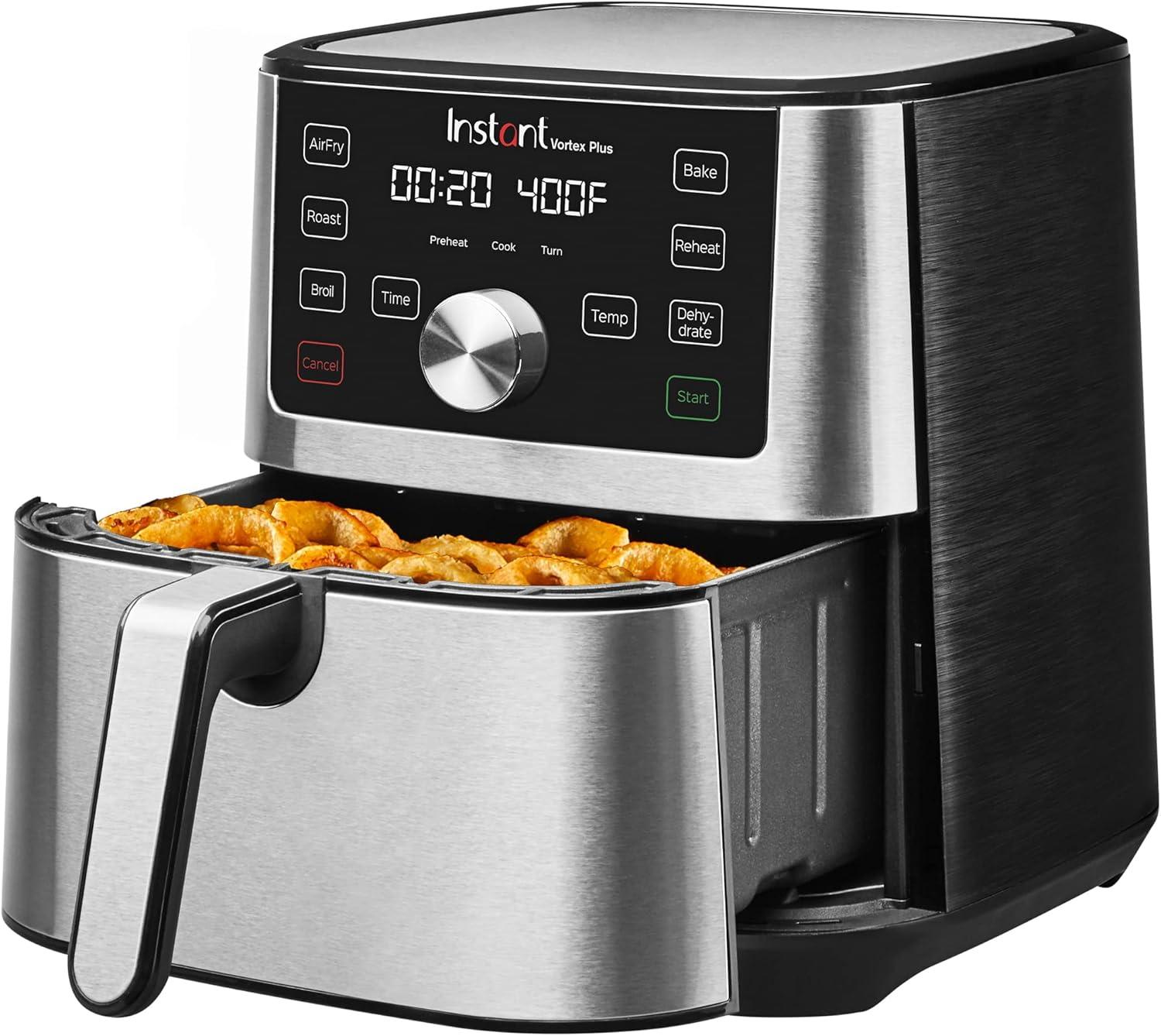 imageInstant Pot 4Qt VORTEX 6in1 Mini Air Fryer Custom Program Options Air Fry Broil Roast Dehydrate Bake Reheat Sea Salt 4 QuartsStainless Steel