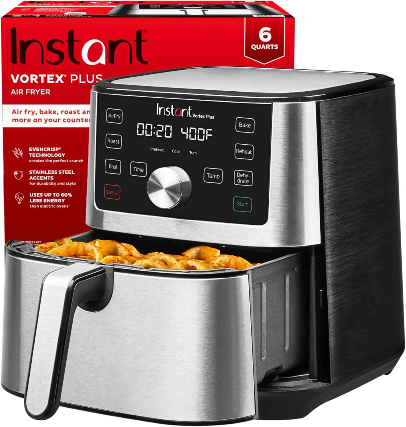 imageInstant Pot 4Qt VORTEX 6in1 Mini Air Fryer Custom Program Options Air Fry Broil Roast Dehydrate Bake Reheat Sea Salt 4 QuartsStainless Steel