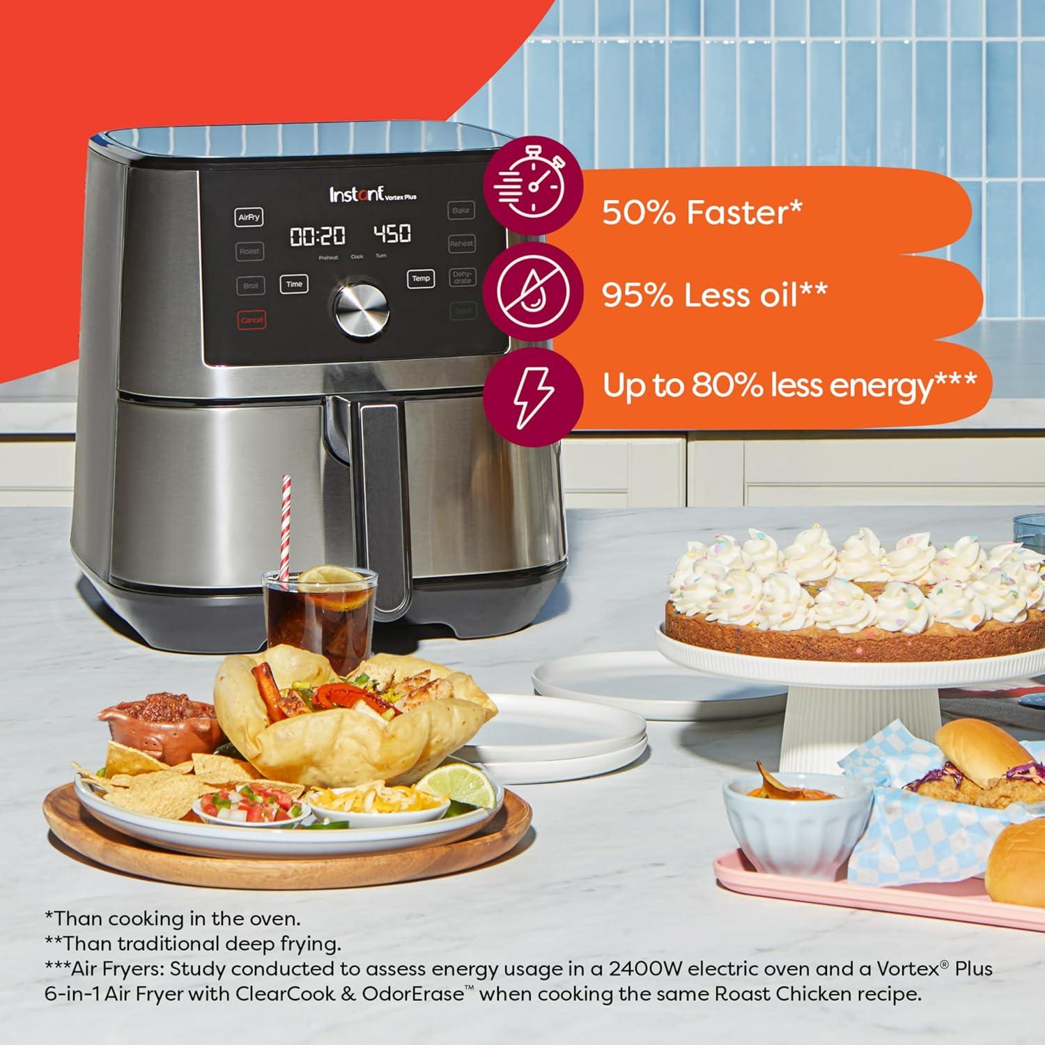 imageInstant Pot 4Qt VORTEX 6in1 Mini Air Fryer Custom Program Options Air Fry Broil Roast Dehydrate Bake Reheat Sea Salt 4 QuartsStainless Steel