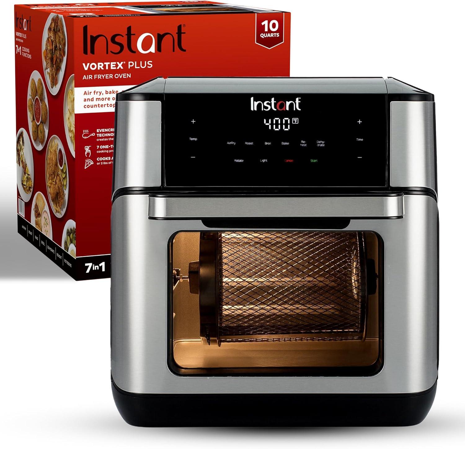 imageInstant Pot 4Qt VORTEX 6in1 Mini Air Fryer Custom Program Options Air Fry Broil Roast Dehydrate Bake Reheat Sea Salt 4 QuartsStainless Steel