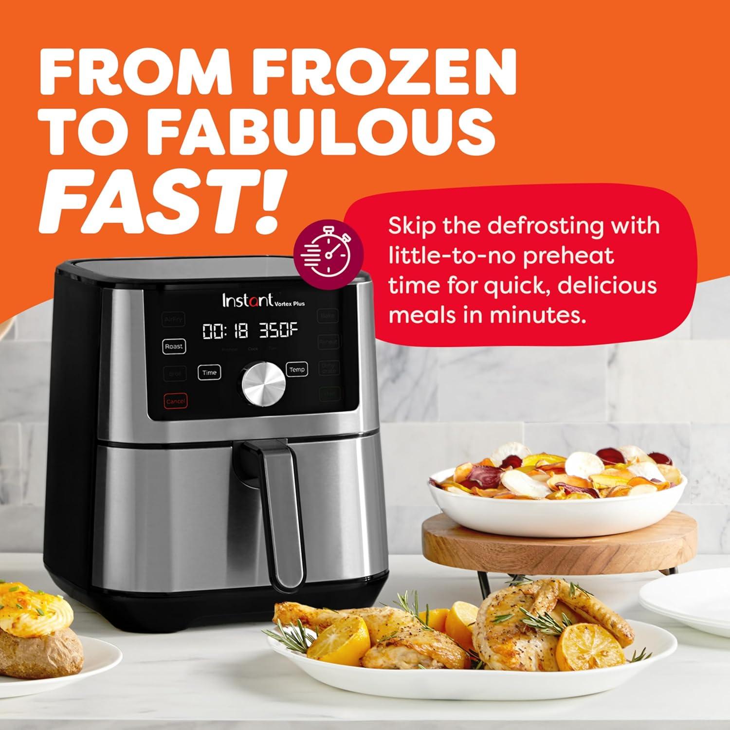 imageInstant Pot 4Qt VORTEX 6in1 Mini Air Fryer Custom Program Options Air Fry Broil Roast Dehydrate Bake Reheat Sea Salt 4 QuartsStainless Steel