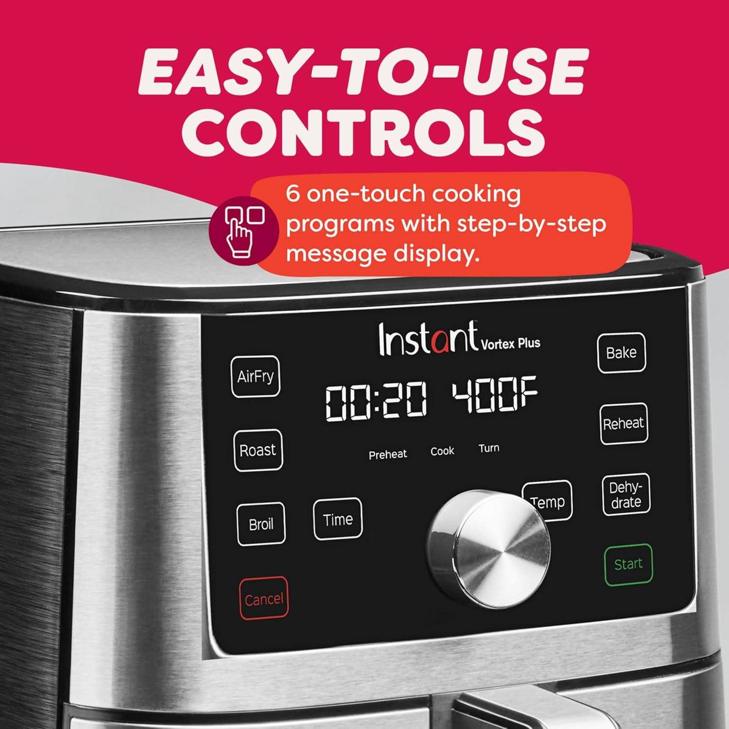imageInstant Pot 4Qt VORTEX 6in1 Mini Air Fryer Custom Program Options Air Fry Broil Roast Dehydrate Bake Reheat Sea Salt 4 QuartsStainless Steel