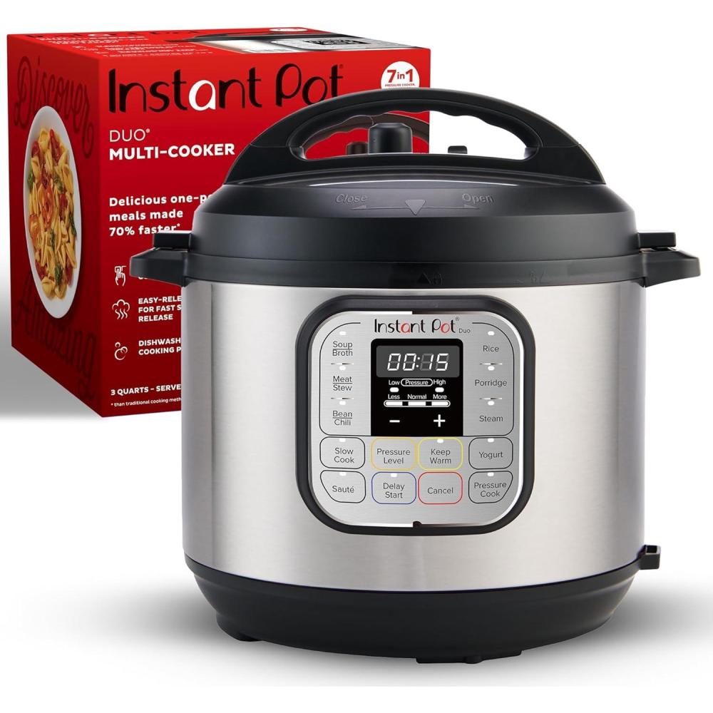imageInstant Pot Duo 7in1 Mini Electric Pressure Cooker Slow Rice Cooker Steamer Saut Yogurt Maker Warmer ampamp Sterilizer Includes Free App with over 1900 Recipes Stainless Steel 3 Quart3 Quarts