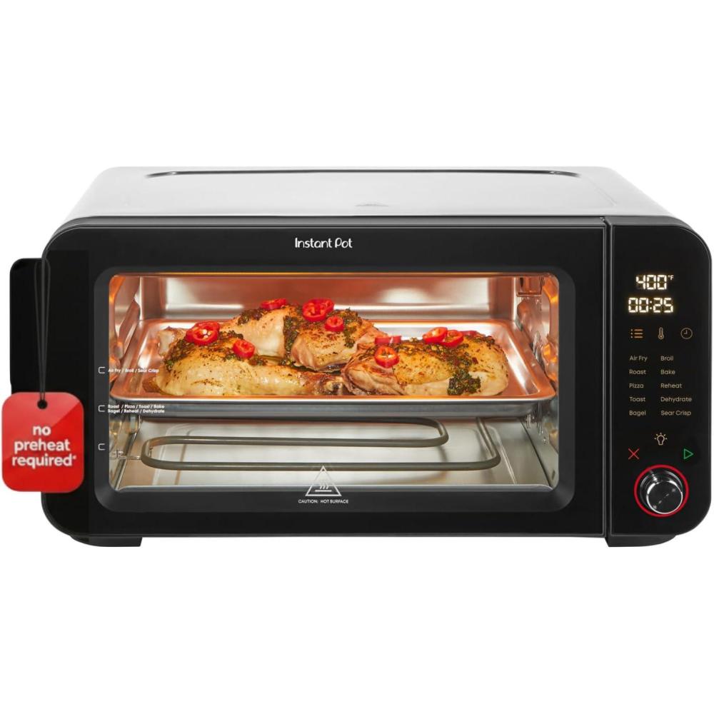 imageInstant Pot No Preheat Required 4Slice Air Fryer Toaster Oven with InstantHeat Technology 7in1 Air Fry Bake Toast Roast Broil Warm and Make Pizza6Slice Toaster Oven