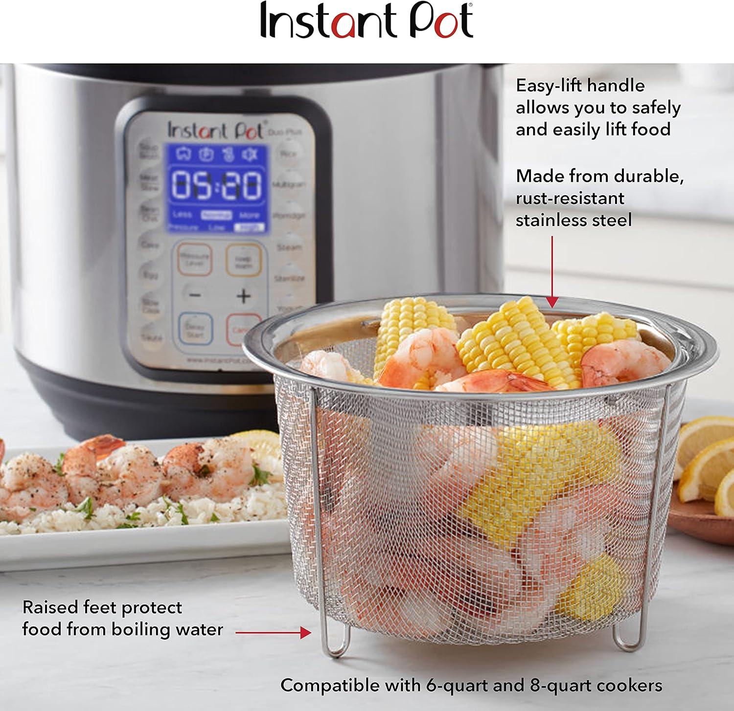 image:imageInstant Pot Official Large Mesh Steamer Basket Stainless Steel Round Versatile Steamer amp Strainer for Vegetables Fish and More Durable RustResistant EasyLift Handle Dishwasher Safe